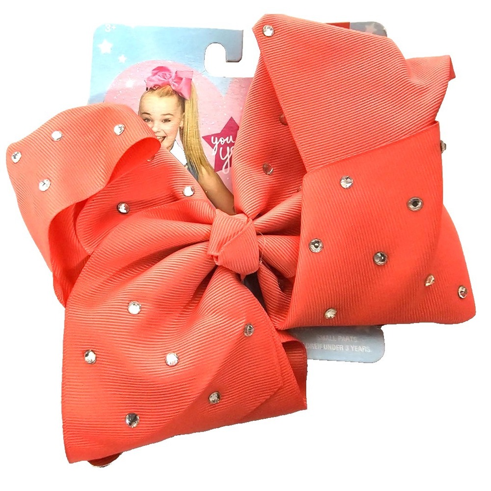 Jojo Siwa Girls' Hair Accessories 6.5" All Over Rhinestone Bow On Card, Coral